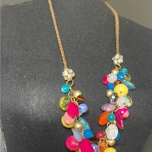 3 Piece Vintage Gold-Toned Brown Multicolored Beaded Necklace, Bracelet, & Ring